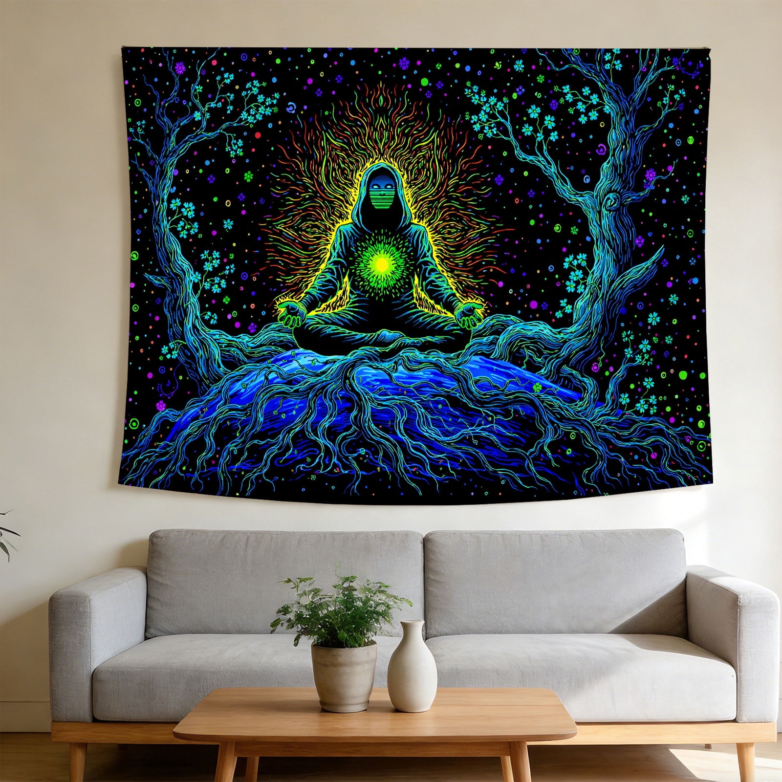 FLASHLUMI UV Reactive Blacklight Tapestry, 60x50in Glow in the Dark ...
