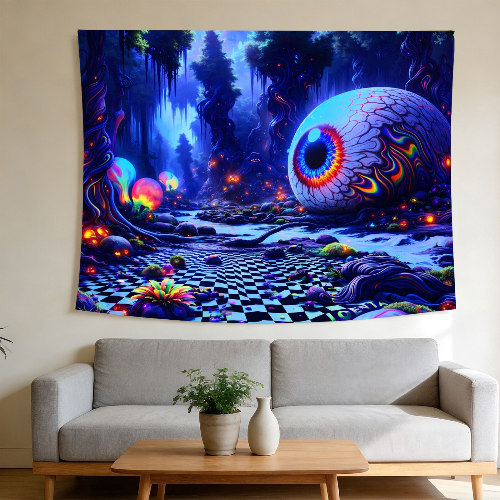 FLASHLUMI UV Reactive Blacklight Tapestry, 60x50in Glow in the Dark ...