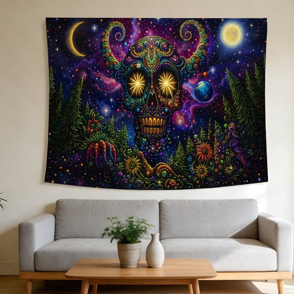 FLASHLUMI UV Reactive Blacklight Tapestry, 80x60in Glow in the Dark Wall Hanging Tapestries for Bedroom Living Room Dorm Decor
