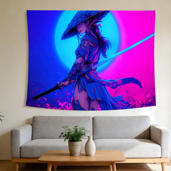 FLASHLUMI UV Reactive Blacklight Tapestry, 90x60in Glow in the Dark Wall Hanging Tapestries for Bedroom Living Room Dorm Decor