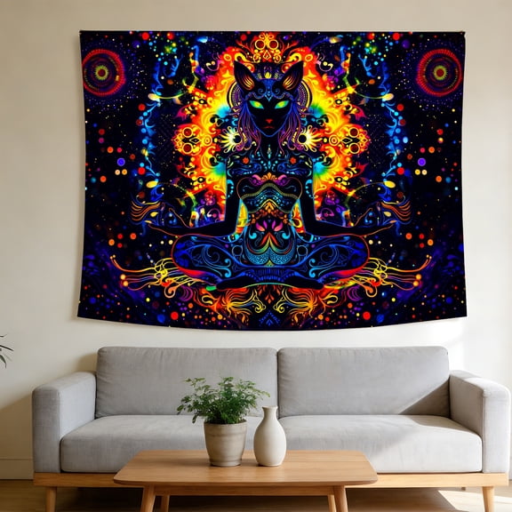 FLASHLUMI UV Reactive Blacklight Tapestry, 90x60in Glow in the Dark Wall Hanging Tapestries for Bedroom Living Room Dorm Decor