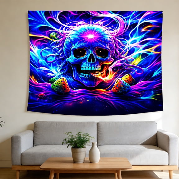 FLASHLUMI UV Reactive Blacklight Tapestry, 90x70in Glow in the Dark Wall Hanging Tapestries for Bedroom Living Room Dorm Decor