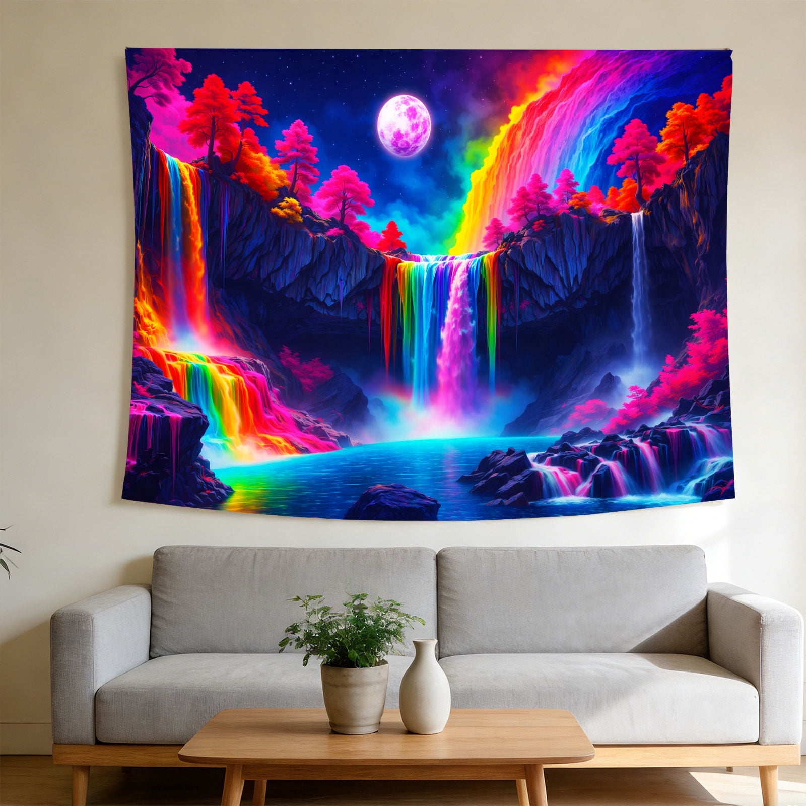 FLASHLUMI UV Reactive Blacklight Tapestry, 90x70in Glow in the Dark ...