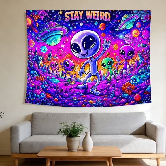 FLASHLUMI UV Reactive Blacklight Tapestry, 90x70in Glow in the Dark Wall Hanging Tapestries for Bedroom Living Room Dorm Decor
