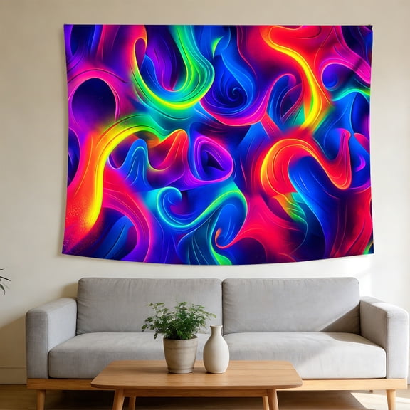 FLASHLUMI UV Reactive Blacklight Tapestry, 90x70in Glow in the Dark Wall Hanging Tapestries for Bedroom Living Room Dorm Decor