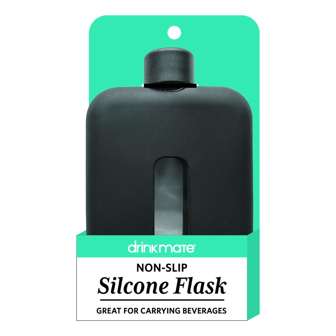 Drinkmate Flask with Non-Slip Silicone Case, 3.4 Ounce Capacity, Color May Vary