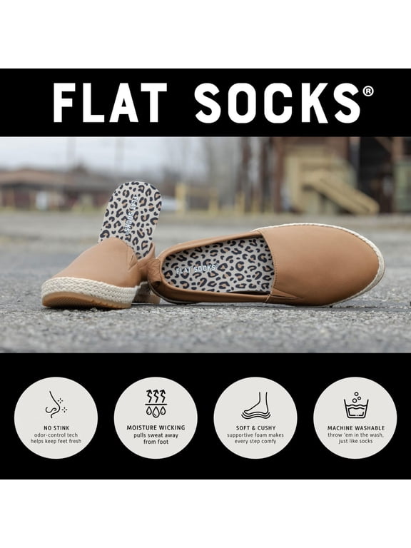 Womens Sockless Shoe Liner, Slipping, Stinking, Washable Barefoot Insert, Animal Print No Show, Leopard, Large US