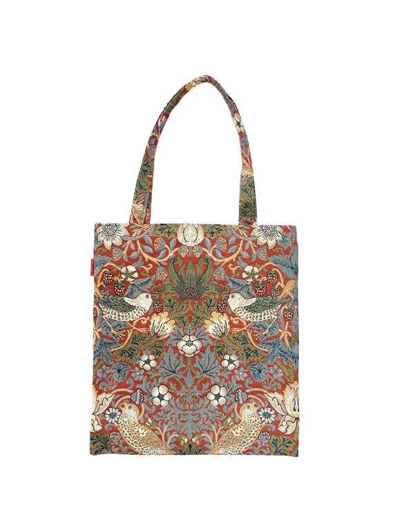 Reusable Flat Tote Bag William Morris Strawberry Thief Red