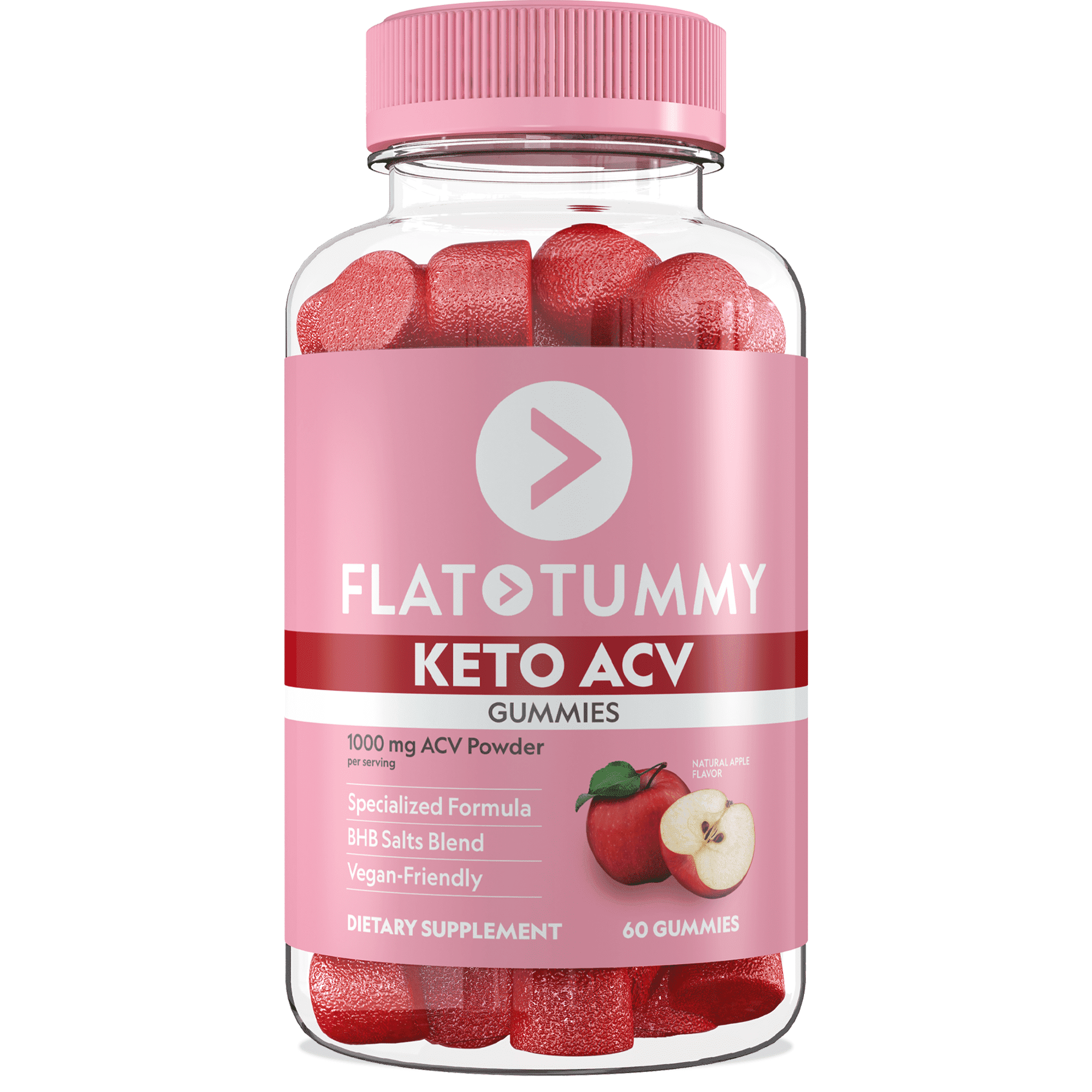 FLAT TUMMY Keto ACV Gummies, 60 Count  Specialized Keto Formula, Vegan-Friendly, Non-GMO - Apple Cider Vinegar Gummies with BHB Salts, Beet and Pomegranate Superfood Powders