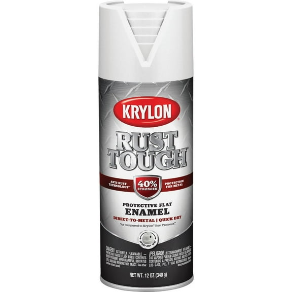 KRYLON RTA9219 FLAT WHITE Rust Tough Protective Enamel - Quick Dry - 40% Stronger - 12 oz Aerosol