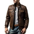 thumbnail image 1 of FLAVOR Men Biker retro Brown Leather Motorcycle Jacket Genuine Leather jacket (3X-Large, Brown), 1 of 5