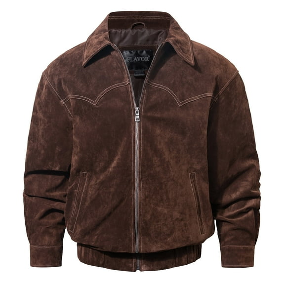 FLAVOR Men Genuine Leather Bomber Jacket Casual Fall Winter Jacket Brown (3X-Large, Dark Brown)