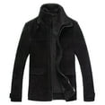 thumbnail image 1 of FLAVOR Men's Classic Leather Jacket Suede Winter Coat with Removable Collar (Small, Black), 1 of 6