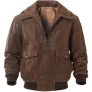 FLAVOR Mens Leather Bomber Jacket Brown Air Force Aviator S, Brown