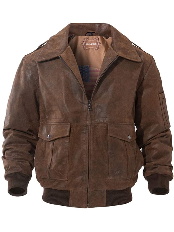 Men's Leather Bomber Jacket Brown Air Force Aviator (S, Brown)