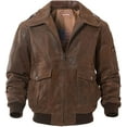 thumbnail image 1 of Flavor Men's Leather Bomber Jacket Brown Air Force Aviator, XL, Brown, 1 of 6