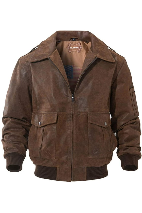Men's Leather Bomber Jacket Brown Air Force Aviator, XL, Brown