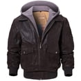 thumbnail image 1 of FLAVOR Men's Leather Flight Bomber Jacket Air Force Aviator (Large, Dark Brown Hood), 1 of 6