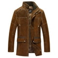 thumbnail image 1 of FLAVOR Men's Leather Jacket (Pigskin Leather)Vintage Standing Collar Brown Winter Coat (X-Large, Brown), 1 of 6