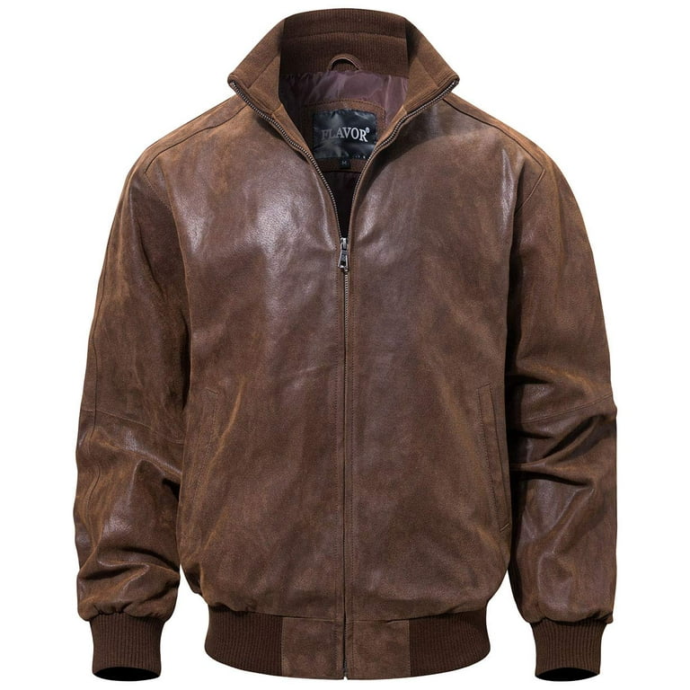 FLAVOR Men s Real Leather Bomber Casual Jacket 3X Large Brown