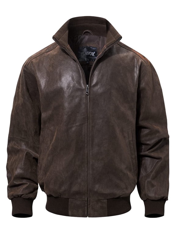 Men's Real Leather Bomber Casual Jacket (Medium, Dark Brown)