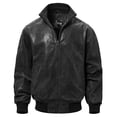 thumbnail image 1 of FLAVOR Men's Real Leather Bomber Casual Jacket (X-Large, Black), 1 of 6