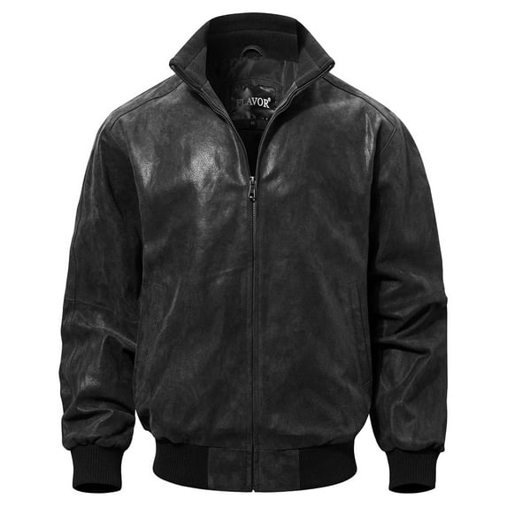 FLAVOR Men's Real Leather Bomber Casual Jacket (X-Large, Black)