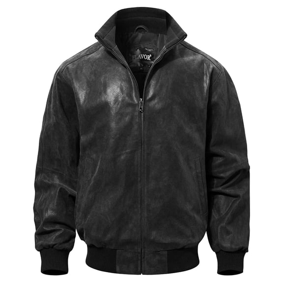 FLAVOR Men's Real Leather Bomber Casual Jacket (X-Large, Black)