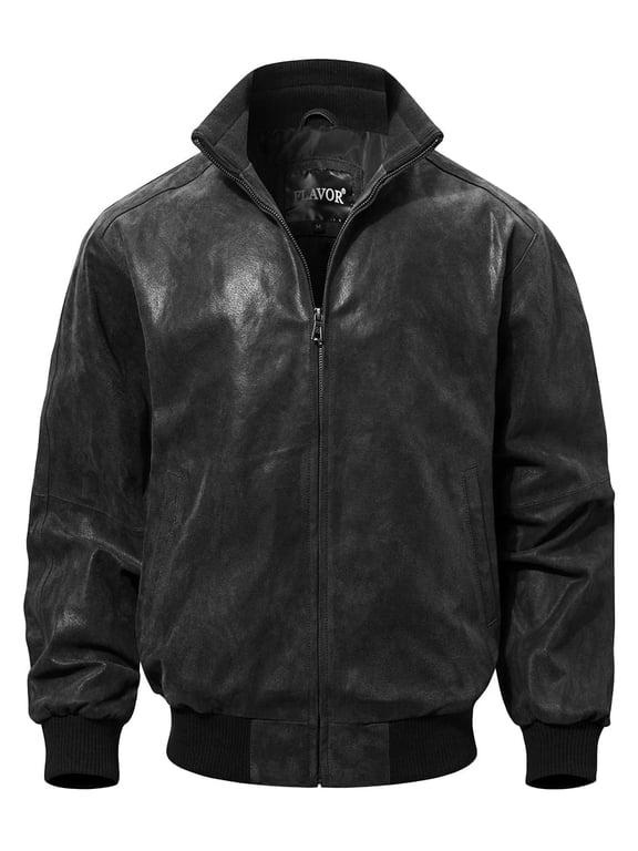 Men's Real Leather Bomber Casual Jacket (XX-Large, Black)