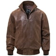 thumbnail image 1 of FLAVOR Men's Real Leather Bomber Casual Jacket (XX-Large, Brown), 1 of 6