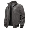 thumbnail image 1 of FLAVOR Men's Real Leather Bomber Casual Jacket (XX-Large, Gray), 1 of 6