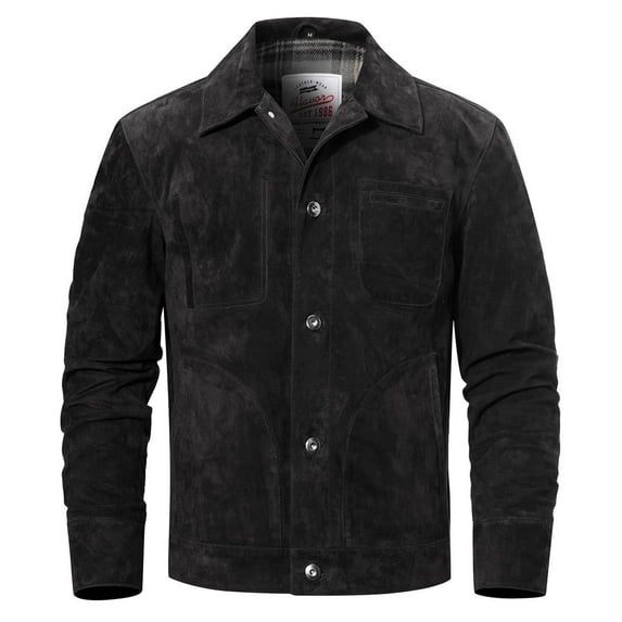 FLAVOR Men's Suede Leather Jacket Trucker Coat (3X-Large, Black)