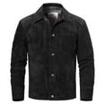thumbnail image 1 of FLAVOR Men's Suede Leather Jacket Trucker Coat (Large, Black), 1 of 6