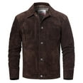 thumbnail image 1 of FLAVOR Men's Suede Leather Jacket Trucker Coat (Medium, Dark Brown), 1 of 6