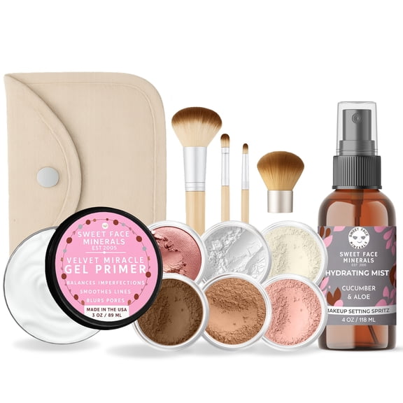 FLAWLESS COMPLEXION KIT (EBONY) Full Size Mineral Makeup Set Matte Foundation Bare Face Sheer Powder Cover