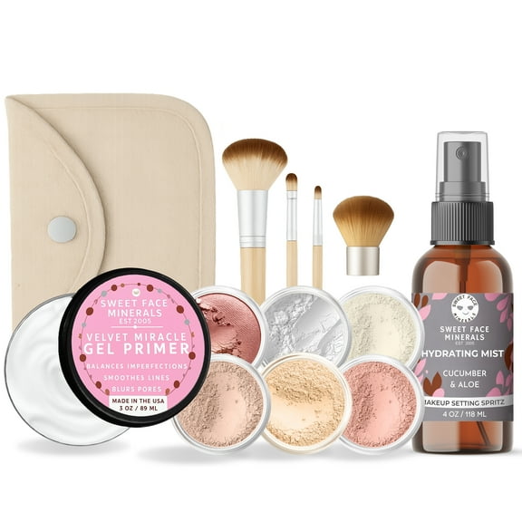 FLAWLESS COMPLEXION KIT (LIGHT) Full Size Mineral Makeup Set Matte Foundation Bare Face Sheer Powder Cover