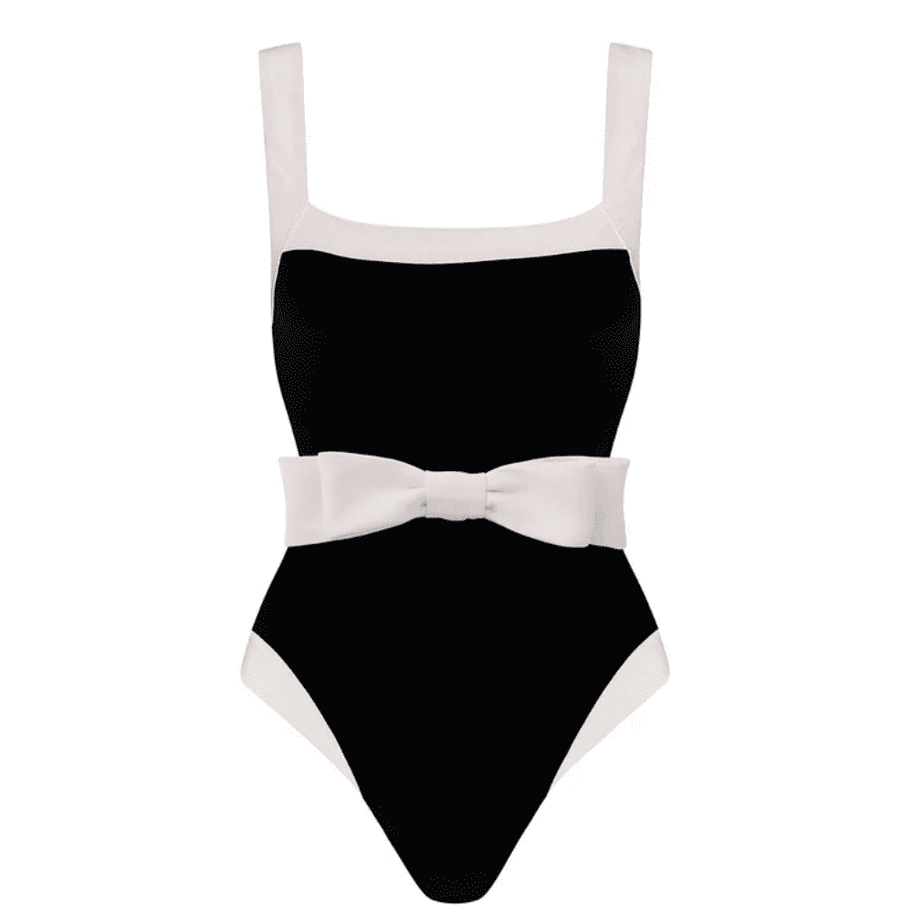 FLAXMAKER Women's One Piece Bow Belted Black and White One Piece ...