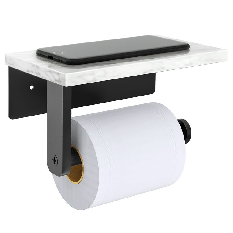 Toilet Paper Holder Stand with Shelf, Free Standing Bathroom Toilet Tissue  Holder with Reserve, Modern Heavyweight Marble Base for Jumbo Roll, Black