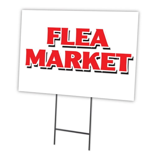 FLEA MARKET 12"x16" Yard Sign & Stake | Advertise Your Business | Stake Included Double Sided Image | Made in The USA