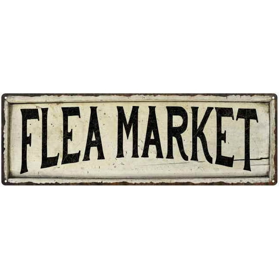 FLEA MARKET Farmhouse Style Wood Look Sign Gift 6x18 Metal Decor 206180028162