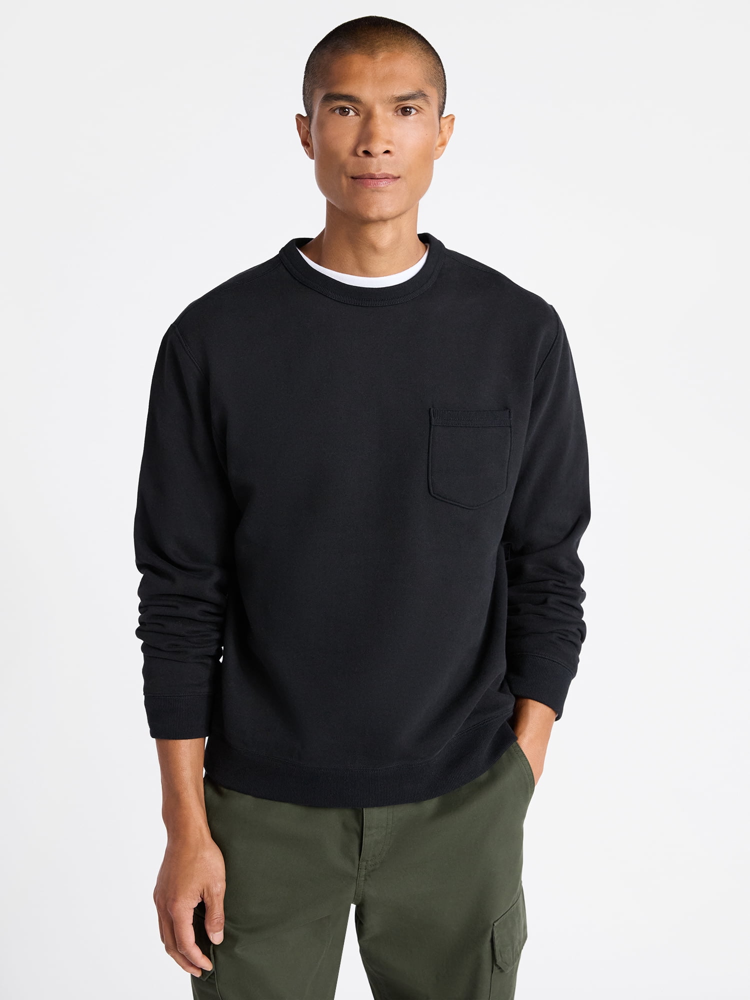 Free Assembly Men's Fleece Crewneck Sweatshirt with Long Sleeves, Sizes S-3XL