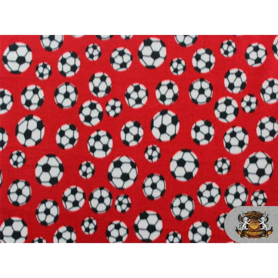FLEECE PRINTED *SOCCER BALL RED* FABRIC / BY THE YARD N-310