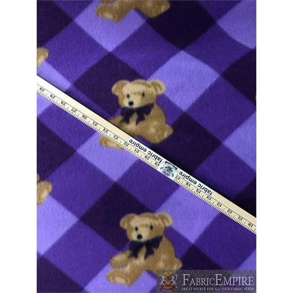 FLEECE PRINTED *TEDDY PURPLE CHECKERS* / FABRIC BY THE YARD N-348