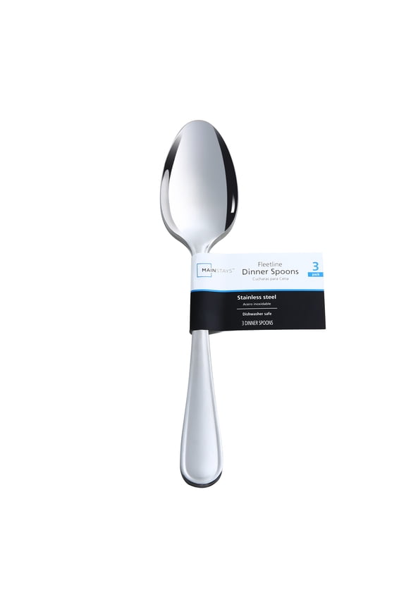 Fleetline Stainless Steel Dinner Spoon, Adult 3-Piece Set, Silver