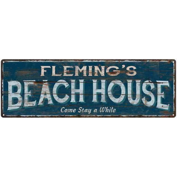FLEMING'S Beach House Blue Rustic Cabin Home Decor 6x18 Metal 206180026317