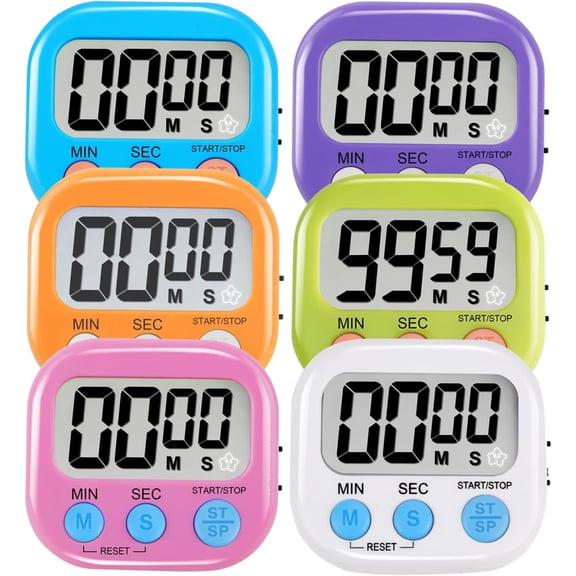 FLERISE 6 Pack Multi-Function Electronic Timer - Magnetic Digital Timers Big LCD Display The Loud/Silent Switch Countdown Timer Extensively Use in Break Time, Cooking,Gym, Meeting, Classroom