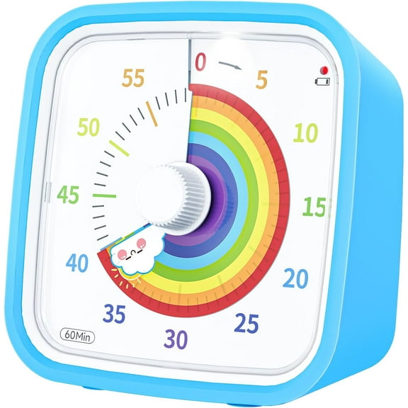 FLERISE Visual Timer with Protective Case, Rainbow Disk 60 Minute Countdown Timer for Kids and Adults, Silent Time Management Tool