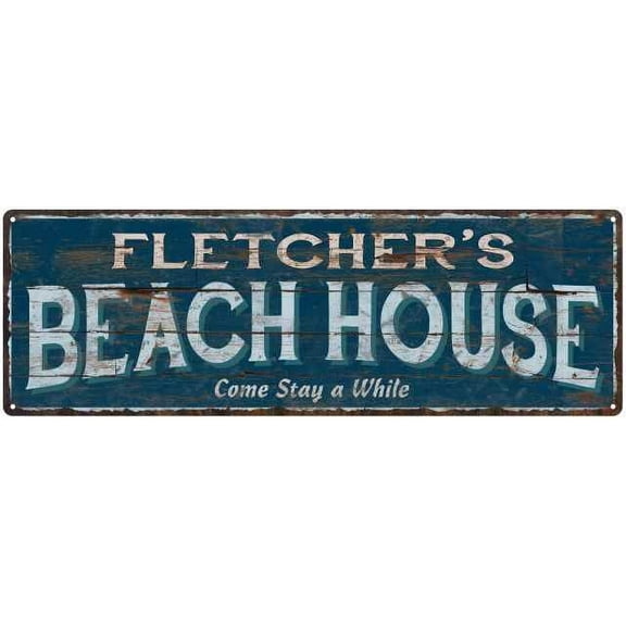 FLETCHER'S Beach House Blue Rustic Cabin Home Decor 6x18 Metal 206180026352