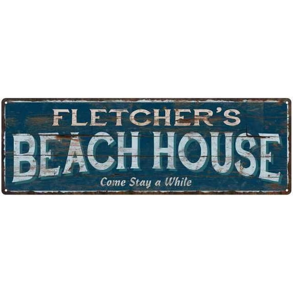 FLETCHER'S Beach House Blue Rustic Cabin Home Decor 8x24 Metal 108240026352