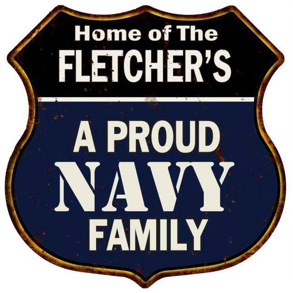 FLETCHER'S Proud Navy Family Sign Shield Metal 12x12 Gift 211110017352